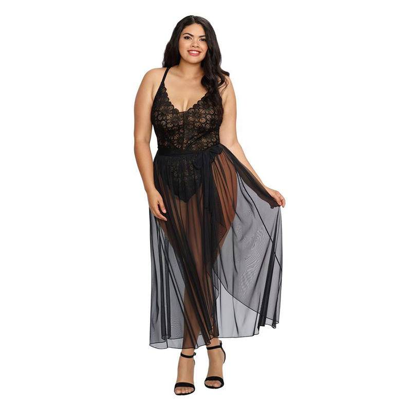 DG Teddy & Maxi Skirt w/ G-String BLK 2X